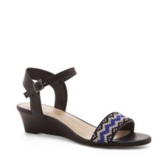 Beads Embellished Ankle Strap Kitten Wedge Sandals - Picture 9 of 11